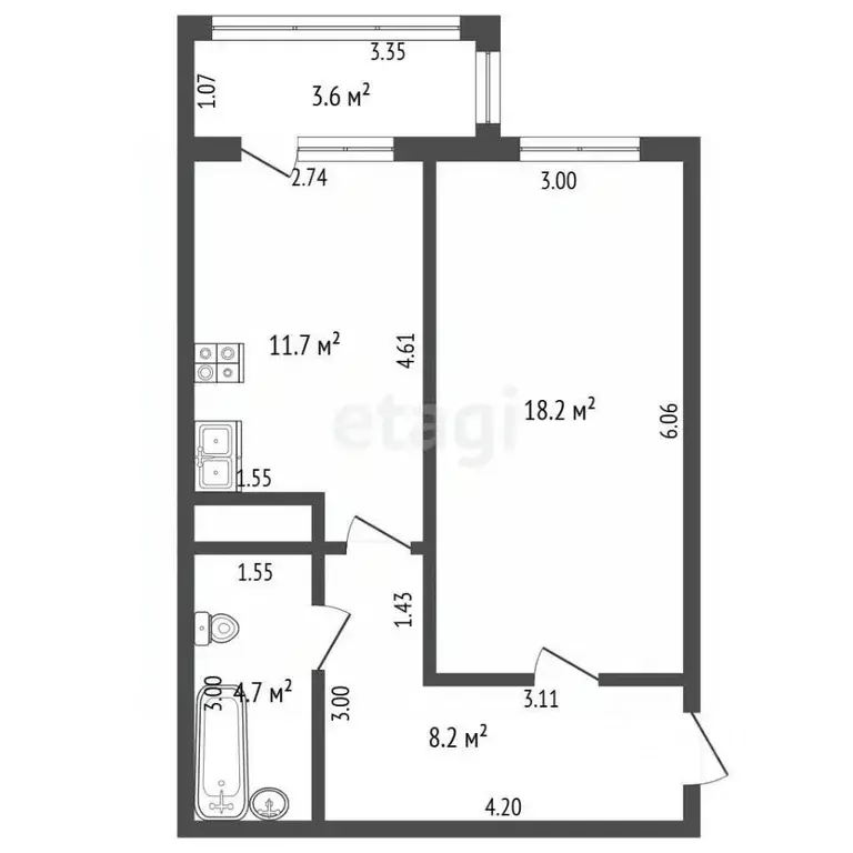 1-к кв. Краснодарский край, Анапа Парковая ул., 64к5 (42.8 м) - Фото 2