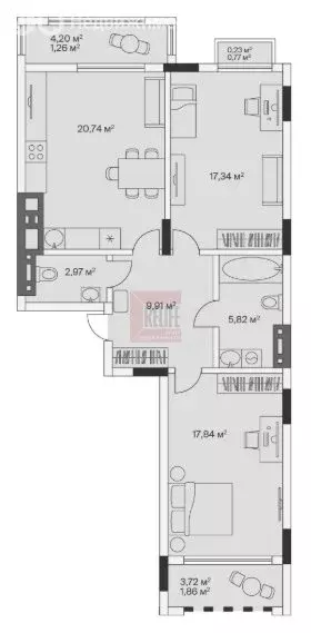 2-комнатная квартира: посёлок Малое Исаково, Первая улица, 1к3 (78.5 ... - Фото 1