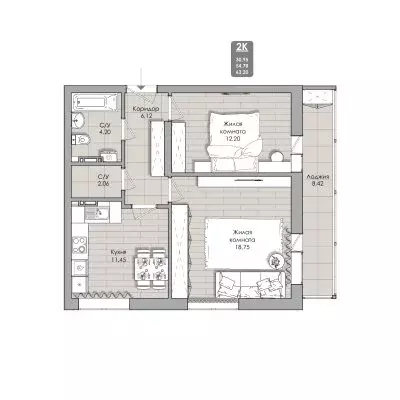 2-комнатная квартира: Новосибирск, Автогенная улица, 75 (63.2 м) - Фото 0