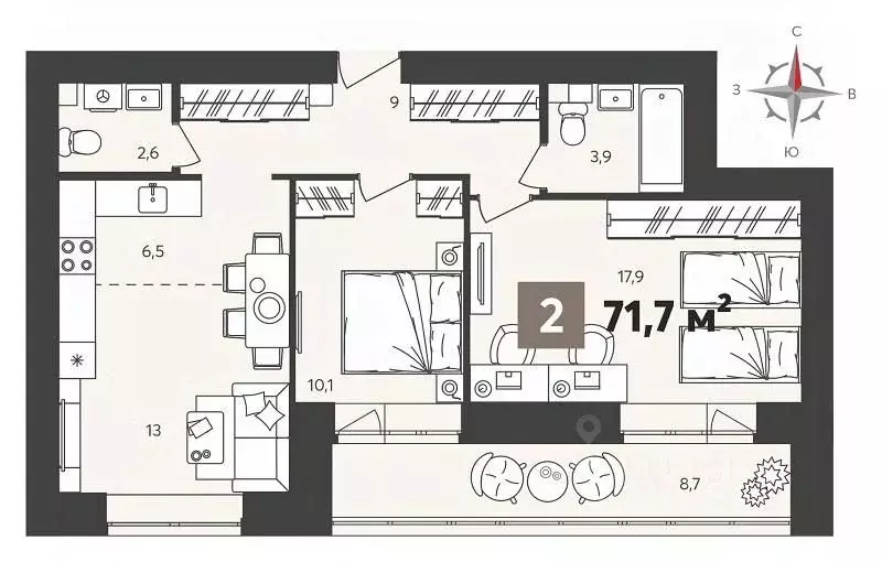 2-к кв. Пензенская область, Пенза ул. Крупской, 8 (72.0 м) - Фото 1