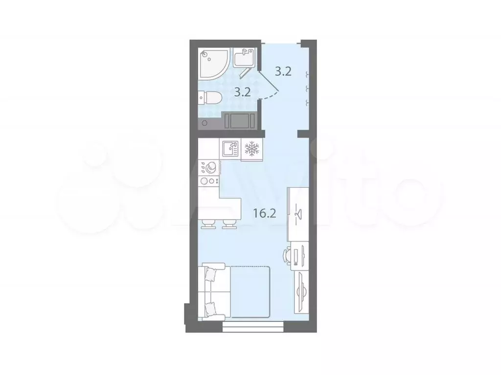 Квартира-студия, 22,6 м, 12/20 эт. - Фото 0