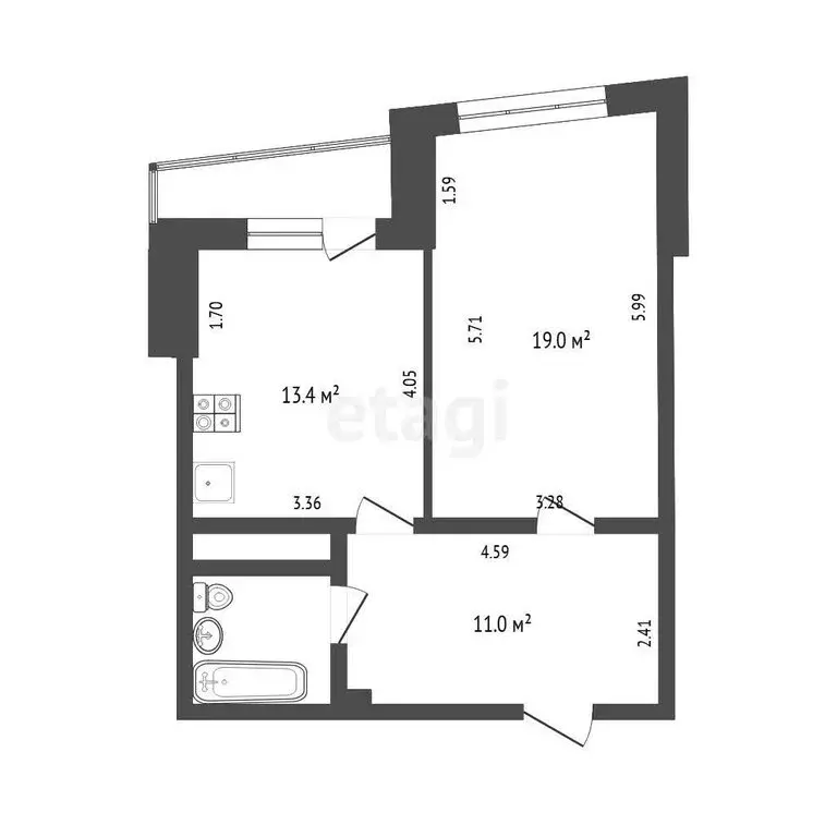 1-комнатная квартира: Тюмень, Заречный проезд, 41 (47 м) - Фото 1