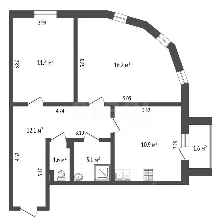 2-к кв. Тюменская область, Тюмень ул. Московский Тракт, 87к2 (57.0 м) - Фото 2