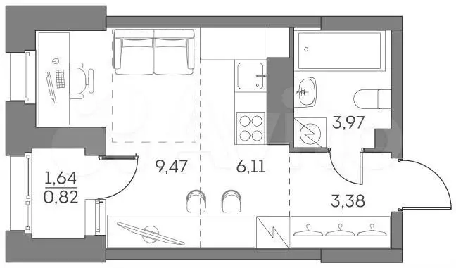 Квартира-студия, 23,8 м, 6/28 эт. - Фото 0