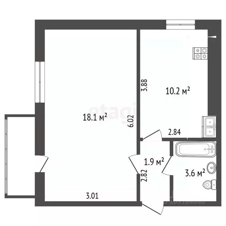 1-к кв. Крым, Феодосия ул. Чкалова, 179А (33.8 м) - Фото 2