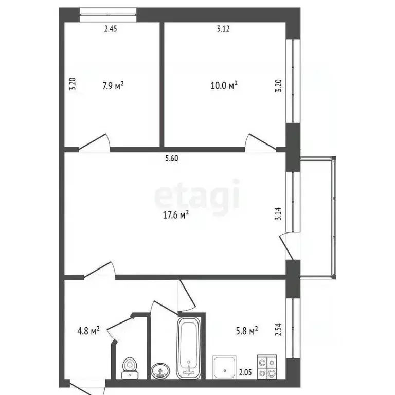 3-к кв. Омская область, Омск ул. Муромцева, 89 (49.1 м) - Фото 1