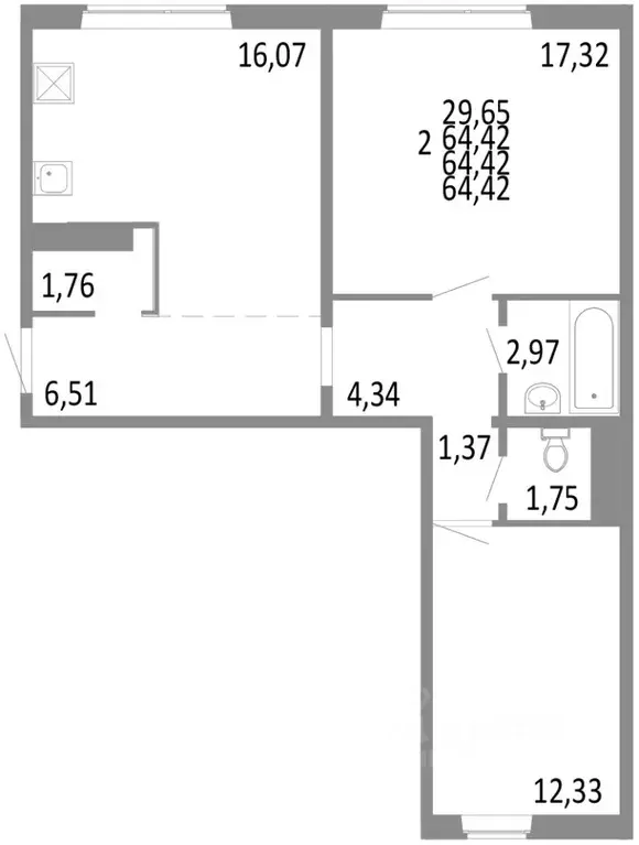 2-к кв. Челябинская область, Челябинск ул. Блюхера, 125В (64.42 м) - Фото 0