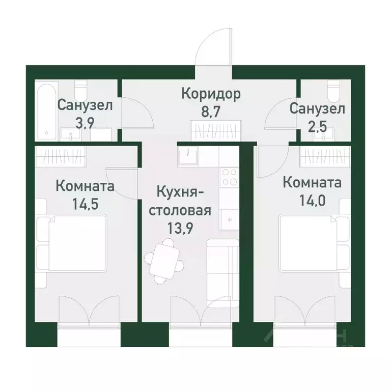 2-к кв. Свердловская область, Екатеринбург Академический мкр, 45-й ... - Фото 0