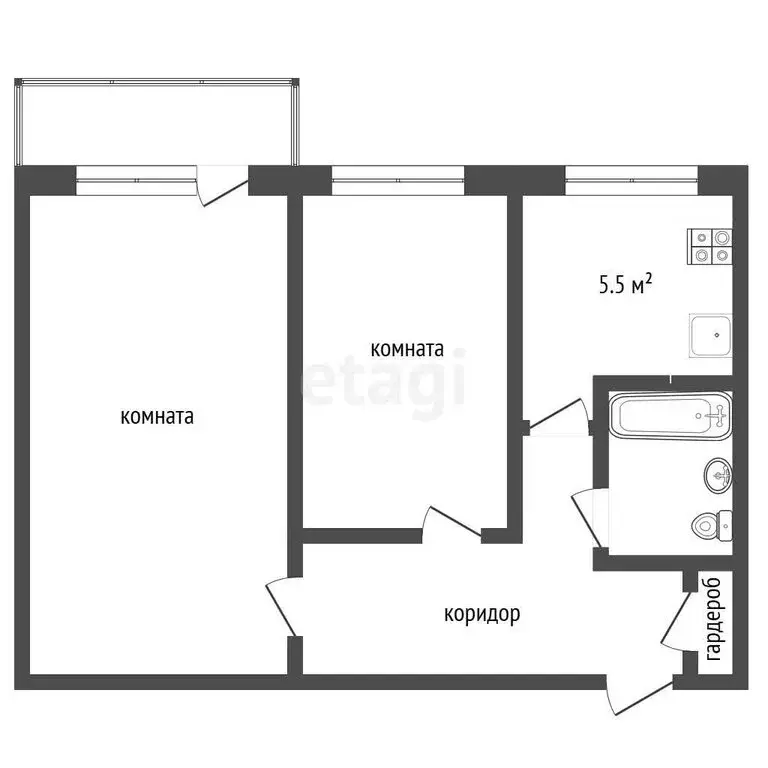 2-комнатная квартира: Тобольск, микрорайон 7А, 6 (42.6 м) - Фото 1