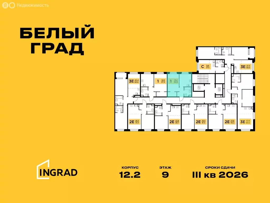 1-комнатная квартира: Мытищи, жилой комплекс Белый Grad, 12.2 (34 м) - Фото 1