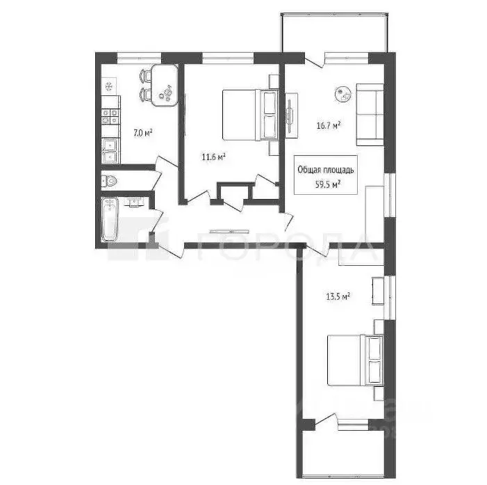 3-к кв. Новосибирская область, Новосибирск Березовая ул., 3 (60.0 м) - Фото 1
