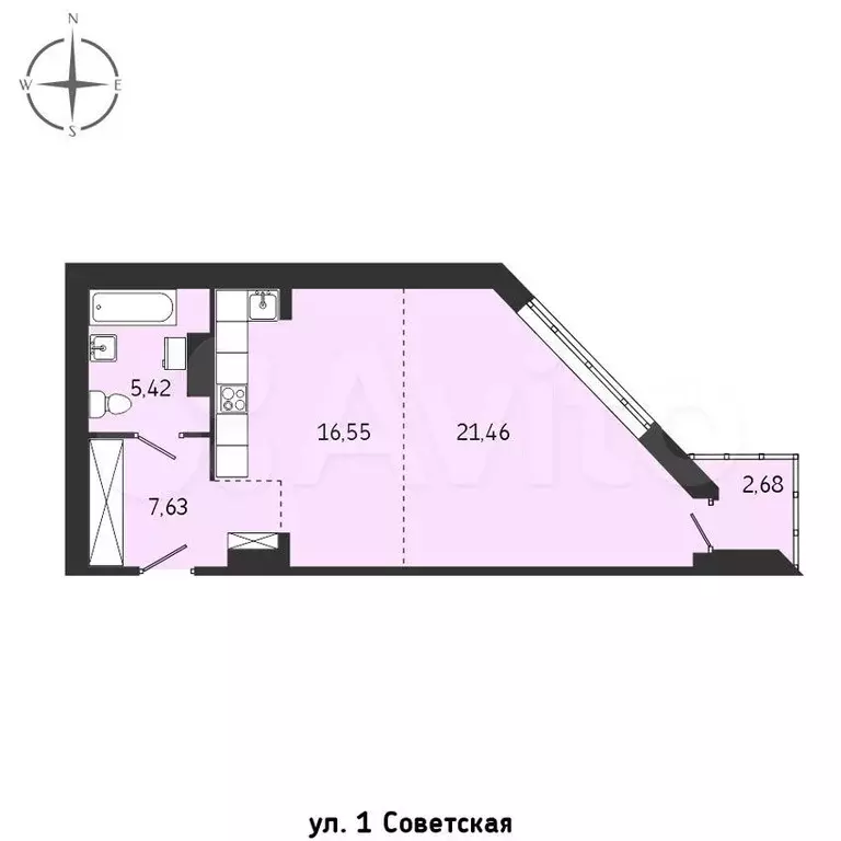 1-к. квартира, 53,7 м, 10/15 эт. - Фото 0