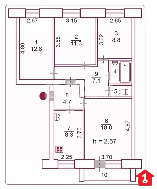 4-к кв. Омская область, Омск Транссибирская ул., 5 (75.0 м) - Фото 1