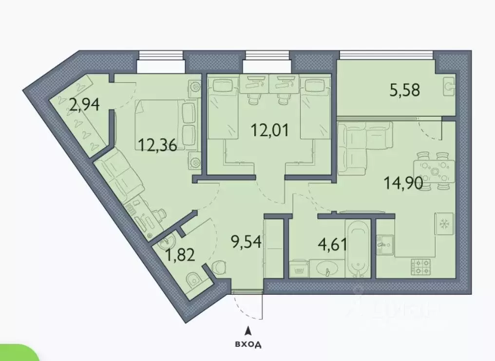 2-к кв. Брянская область, Брянский район, пос. Мичуринский, ... - Фото 1