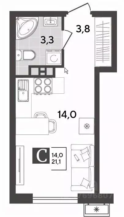 Студия Краснодарский край, Новороссийск ул. Красина, 53 (21.0 м) - Фото 1