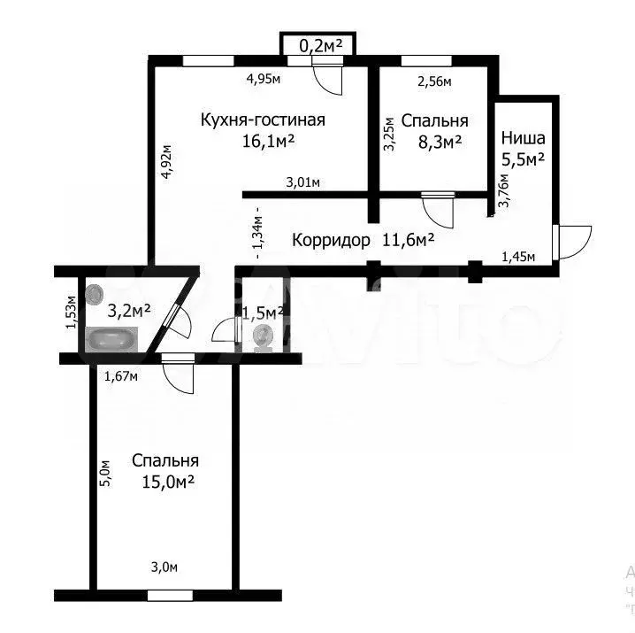 3-к. квартира, 63,8 м, 4/4 эт. - Фото 0