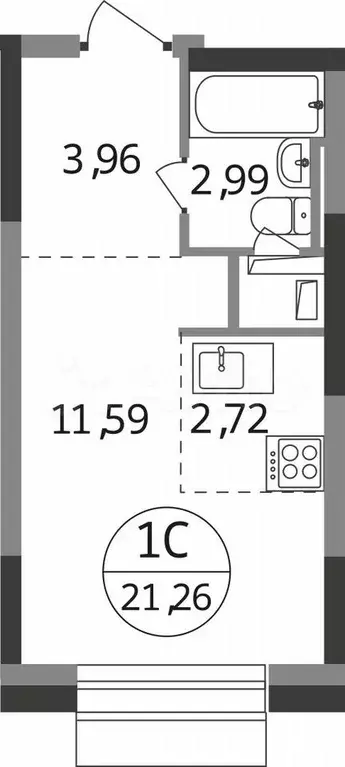 Квартира-студия, 21,3 м, 3/22 эт. - Фото 0