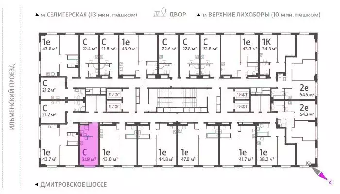 Квартира-студия, 21,8м, 30/32эт. - Фото 1