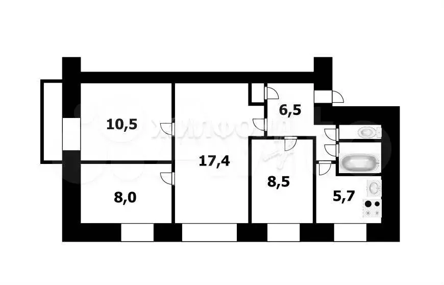 4-к. квартира, 60,9 м, 5/5 эт. - Фото 0