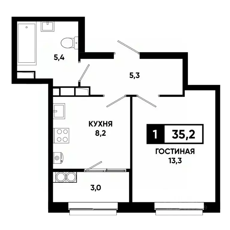 1-к кв. Ставропольский край, Ставрополь просп. Российский, 16 (35.2 м) - Фото 1