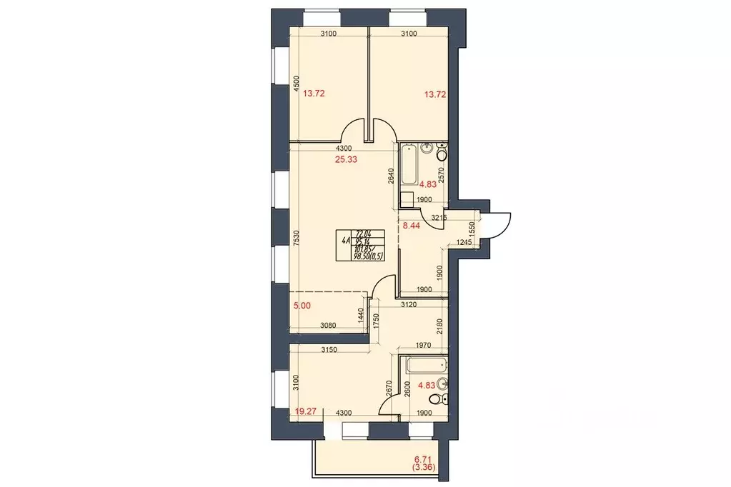 4-к кв. Вологодская область, Череповец 144-й мкр,  (98.5 м) - Фото 0