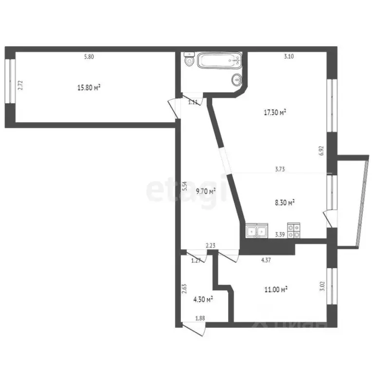 2-к кв. Ханты-Мансийский АО, Сургут просп. Ленина, 62 (70.3 м) - Фото 1