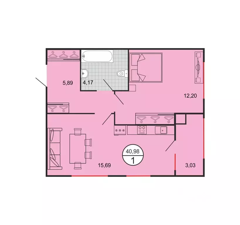 1-к кв. Ставропольский край, Ставрополь № 15 мкр,  (40.98 м) - Фото 1