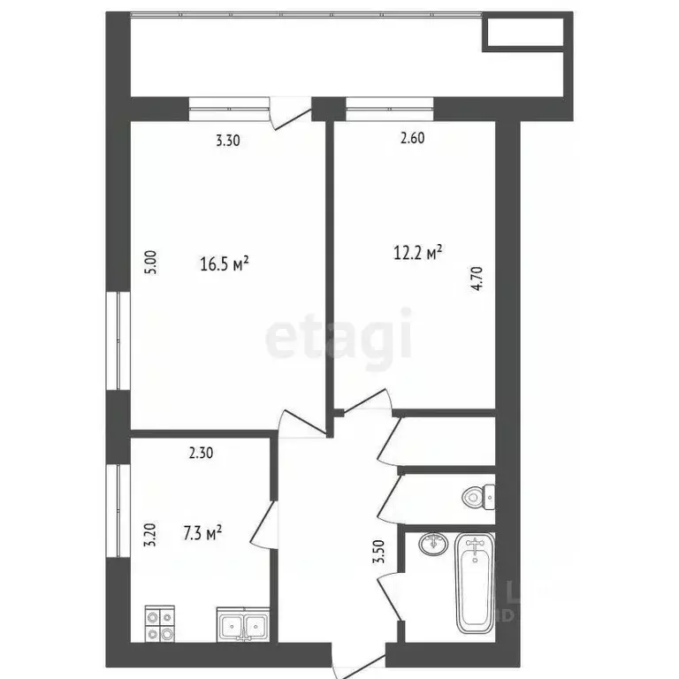 2-к кв. Тюменская область, Тюмень ул. Дружбы, 167 (51.5 м) - Фото 2