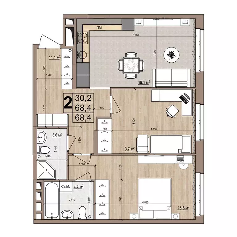 2-комнатная квартира: Жуковский, жилой комплекс Гранд Комфорт (68.4 м) - Фото 1