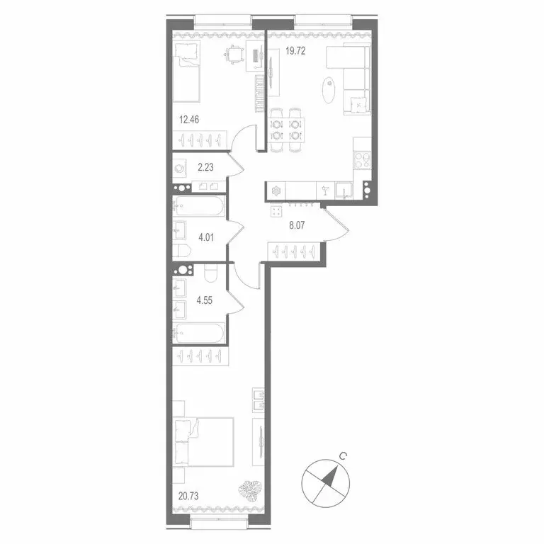 2-комнатная квартира: Санкт-Петербург, Матисов остров (71.77 м) - Фото 0