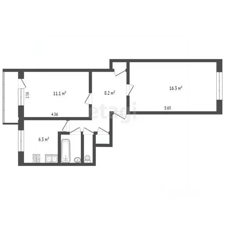 2-к кв. Архангельская область, Архангельск ул. Урицкого, 49к2 (46.3 м) - Фото 1