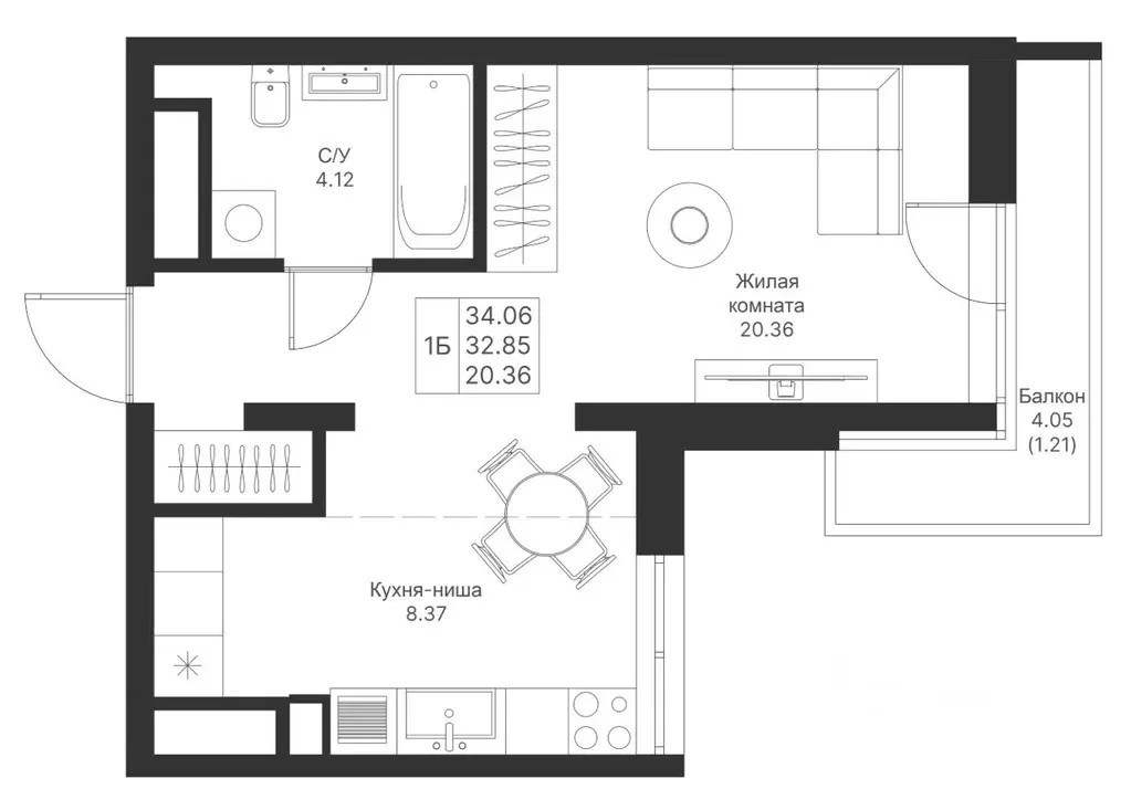 1-к кв. Татарстан, Казань Мой Ритм жилой комплекс (34.06 м) - Фото 1