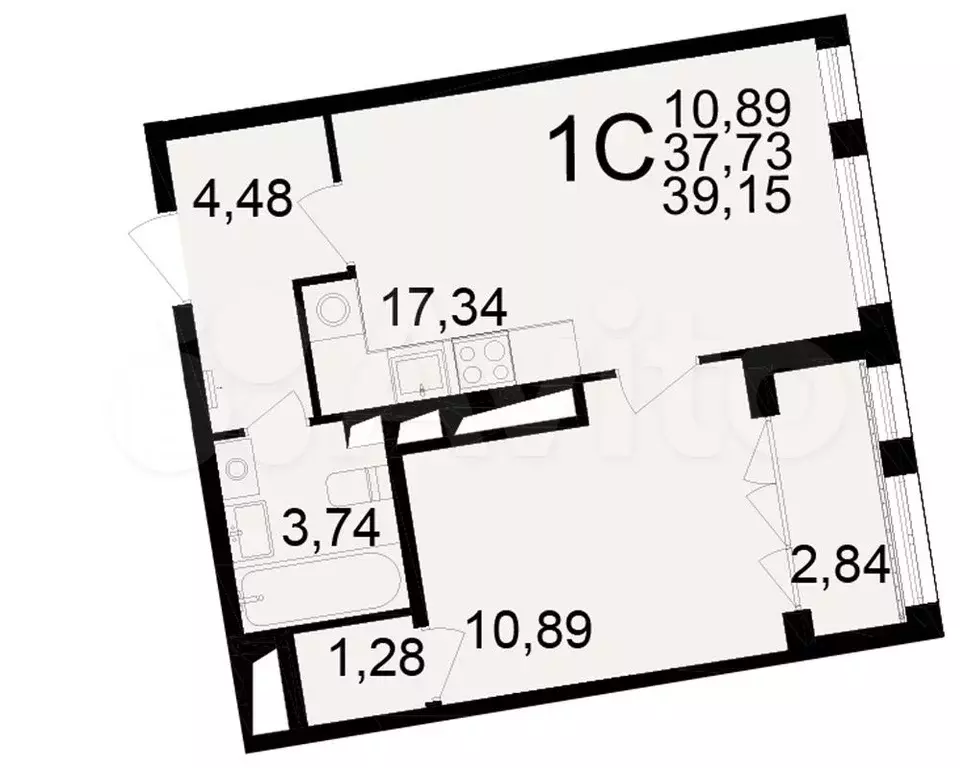 1-к. квартира, 39,2 м, 17/25 эт. - Фото 1