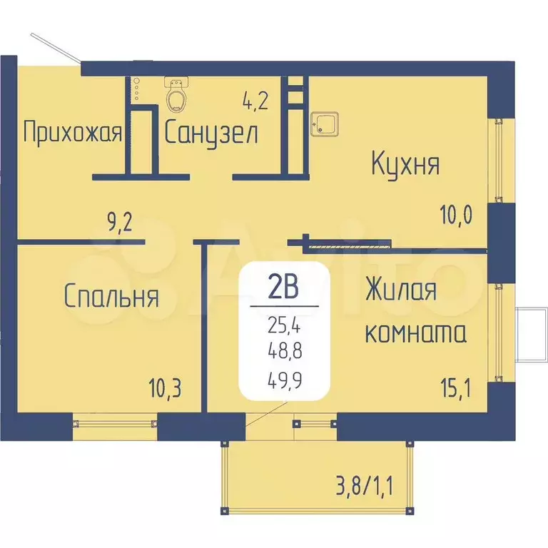 2-к. квартира, 49,9 м, 19/24 эт. - Фото 0