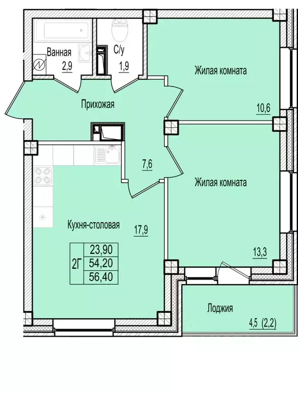 2-к кв. Псковская область, Псков Овсище исторический район,  (56.4 м) - Фото 1
