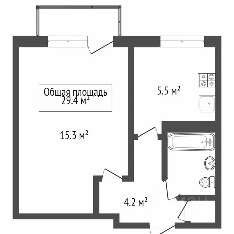 1-к кв. Новосибирская область, Новосибирск ул. Энгельса, 4 (29.0 м) - Фото 1