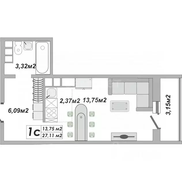 Студия Оренбургская область, Оренбург ул. Юркина, 7 (27.0 м) - Фото 1