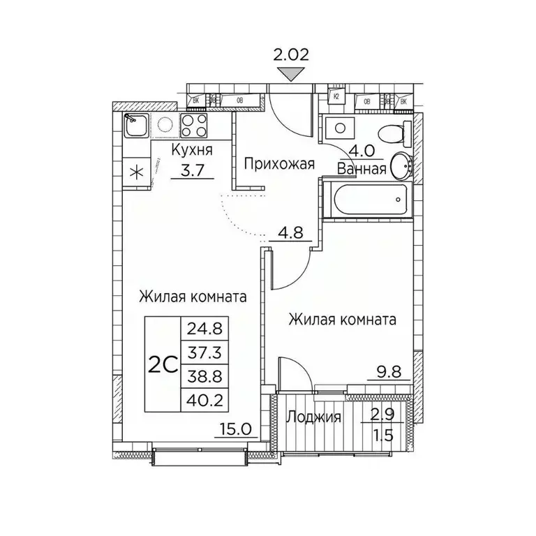2-к кв. Приморский край, Владивосток ул. Расула Гамзатова, 7к2 (40.2 ... - Фото 1