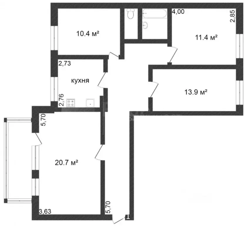 4-к кв. Тюменская область, Тюмень ул. Николая Чаплина, 125 (88.0 м) - Фото 2