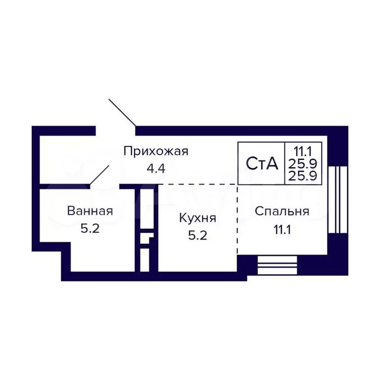 Квартира-студия, 25,9 м, 8/23 эт. - Фото 0