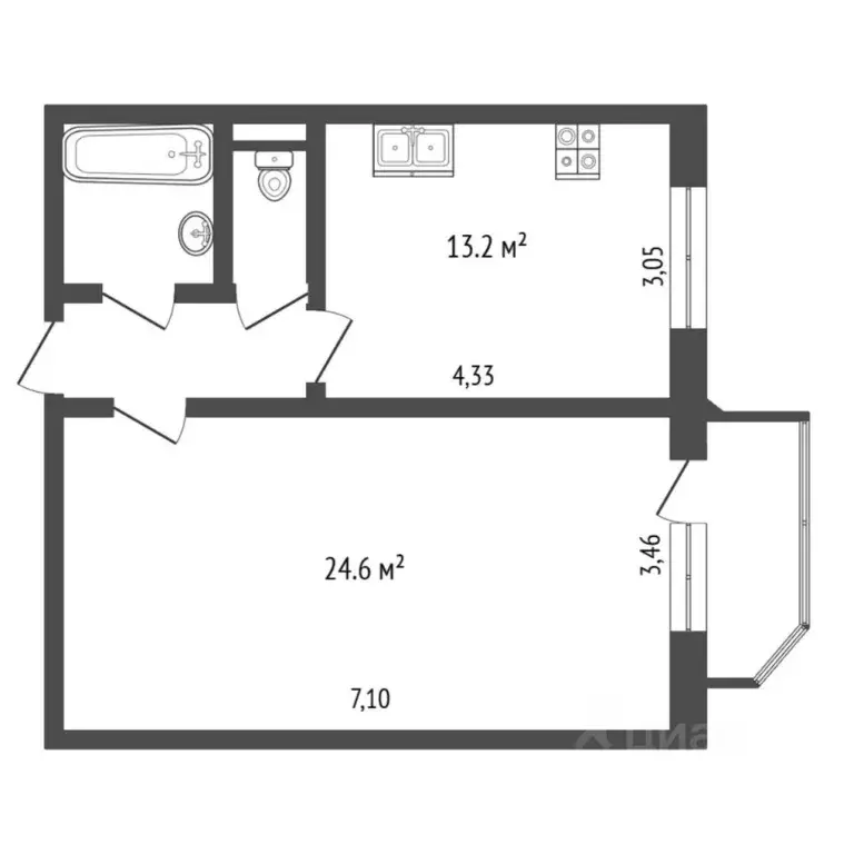 1-к кв. Тюменская область, Тюмень ул. Московский Тракт, 143к1 (45.0 м) - Фото 2