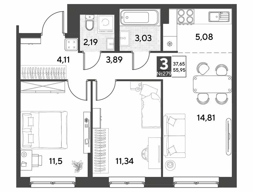 3-комнатная квартира: калуга, улица болдина, 22/1 (55.95 м) - Фото 0