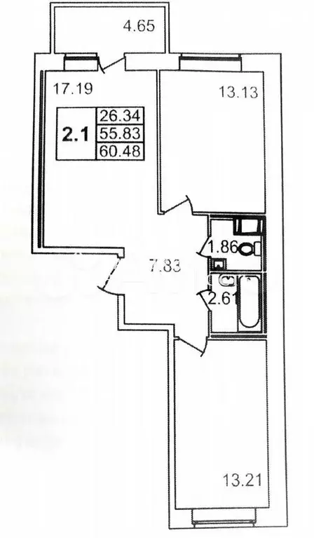 2-к. квартира, 54,9 м, 10/17 эт. - Фото 0
