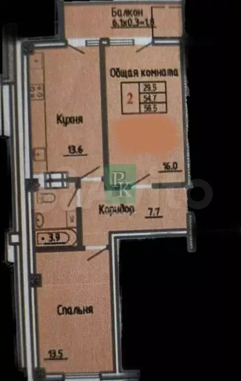 2-к. квартира, 54,7 м, 7/8 эт. - Фото 0