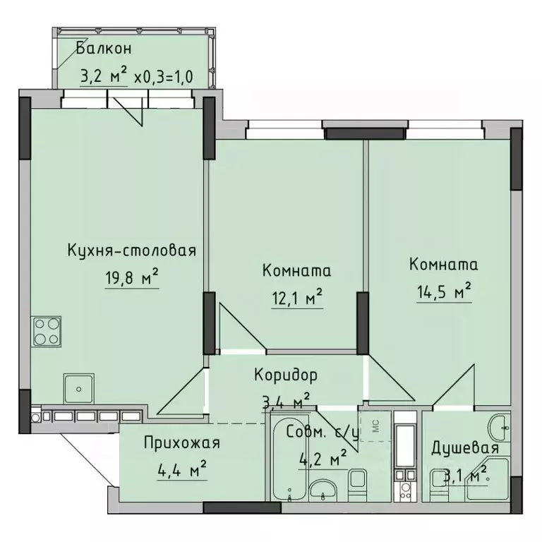 2-к кв. Удмуртия, Ижевск ул. Холмогорова, 89 (62.36 м) - Фото 0