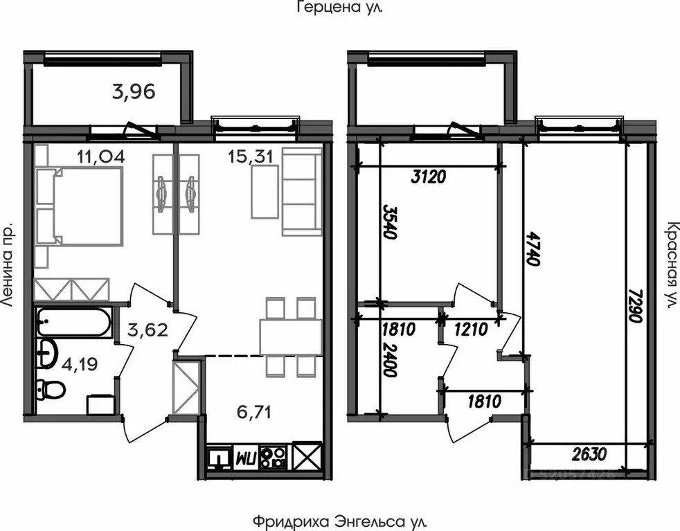 2-к кв. Карелия, Петрозаводск ул. Герцена, 26 (44.83 м) - Фото 1