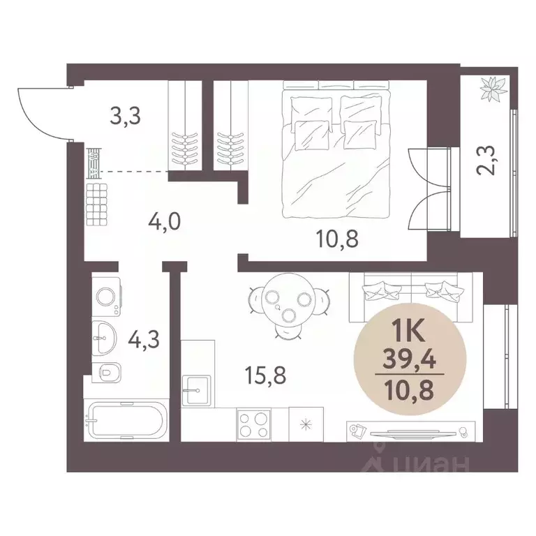 1-к кв. Новосибирская область, Новосибирск  (39.4 м) - Фото 0