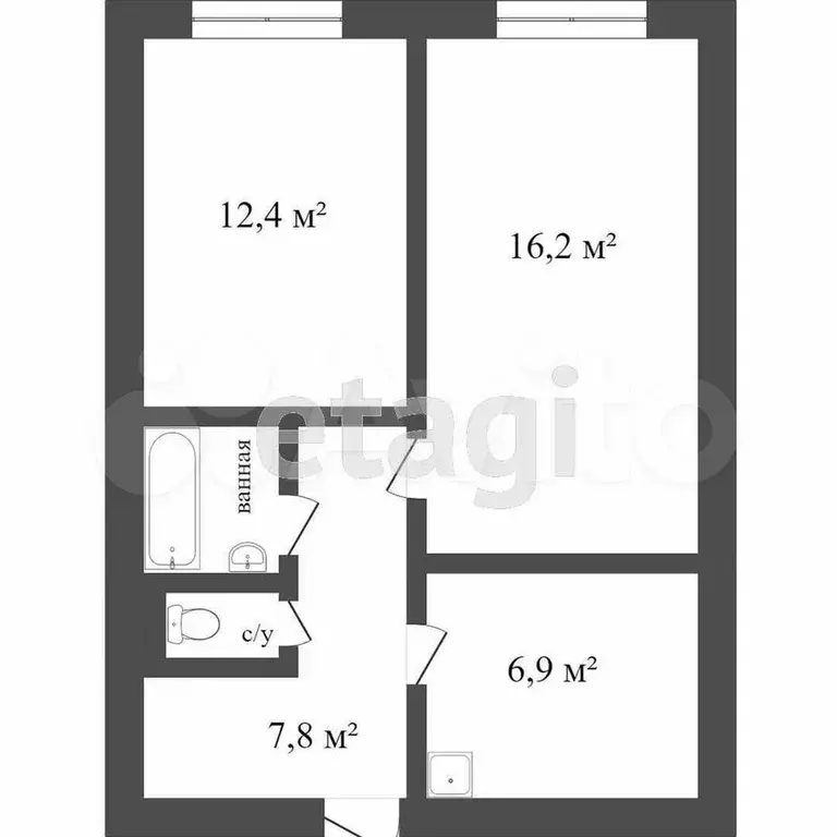 2-к. квартира, 48,7 м, 5/9 эт. - Фото 0