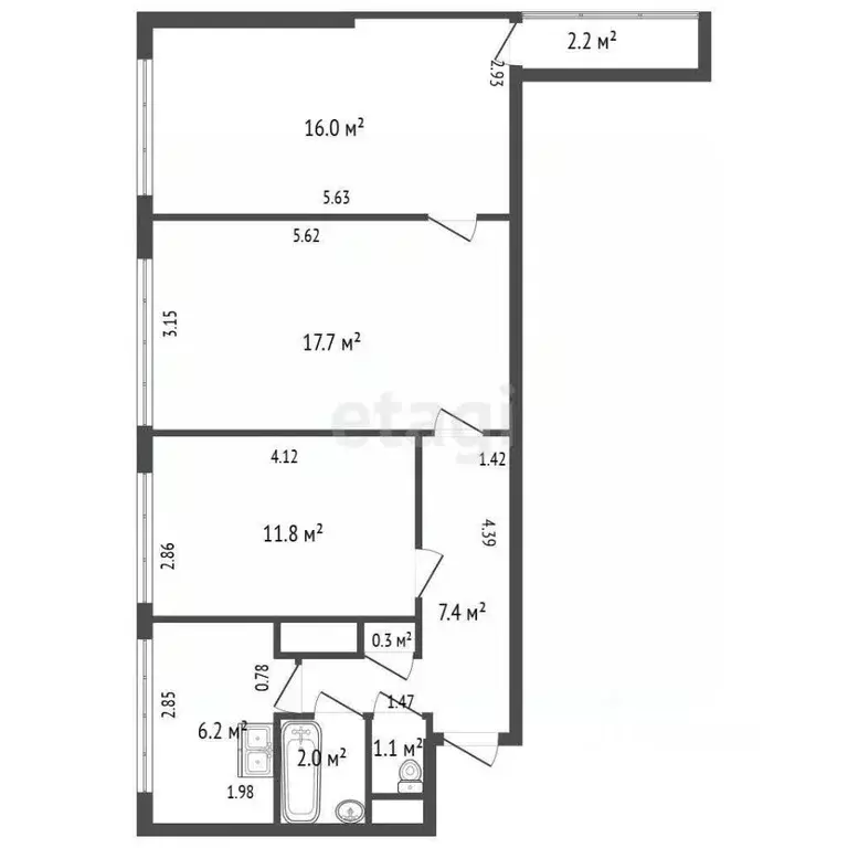 3-к кв. Санкт-Петербург просп. Ветеранов, 1К1 (62.5 м) - Фото 2