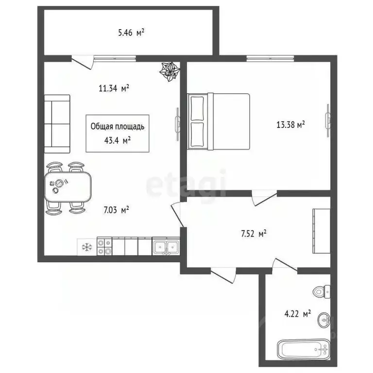 2-к кв. Новосибирская область, Новосибирск Выборная ул., 135 (43.4 м) - Фото 2